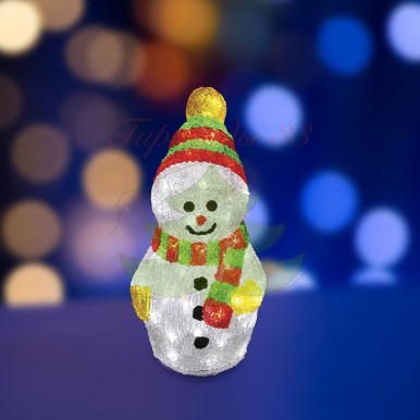 Акриловая светодиодная фигура Снеговик с шарфом 30 см, 40 светодиодов, IP 44, понижающий трансформатор в комплекте,NEON NIGHT