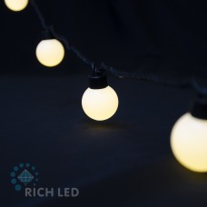 Гирлянда «Шарики» 5м RICH LED, 20 белых теплых диодов, колба-шарик 40мм, провод ПВХ черный, IP65