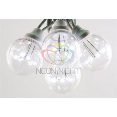 Готовый набор: Гирлянда LED Galaxy Bulb String, 30 ламп, 10 м, в лампе 6 LED, цвет белый, провод черный каучуковый, влагостойкая IP54,NEON NIGHT